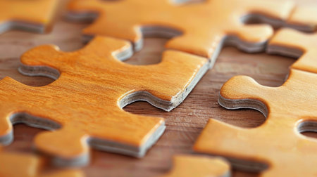 Close-up of puzzle pieces fitting together, depicting the satisfaction of completing a challenging taskの素材