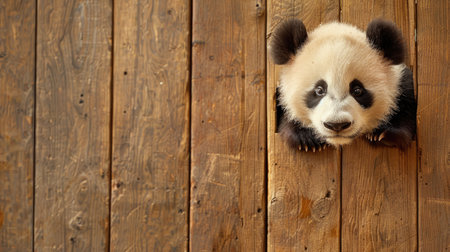 Playful panda alert! Capture the moment as this adorable creature peeks out, leaving space for your messageの素材