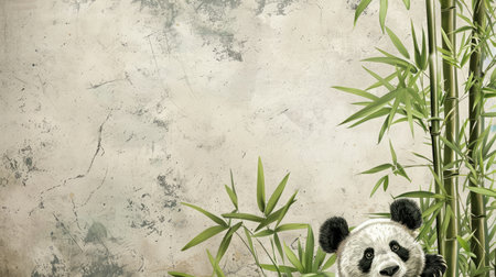 Delight in the whimsy of a peeking panda behind bamboo, providing the ideal canvas for your text.の素材