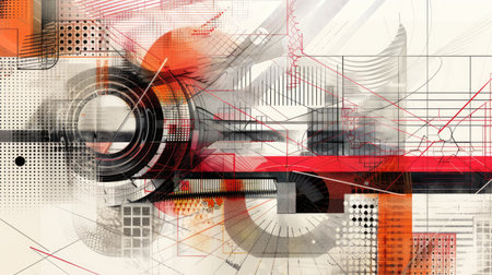 Detailed geometry: A complex background with interwoven geometric shapes and patterns, creating a sophisticated and visually engaging designの素材