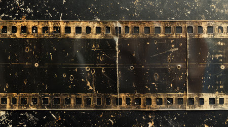 Close-up of an old filmstrip with visible signs of wear and tear, adding a vintage aesthetic to any projectの素材