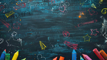 Textured chalkboard surface, ready to be adorned with colorful chalk drawings and informative graphics.の素材