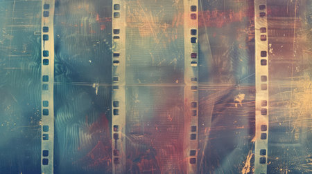 Vintage filmstrip with faded colors and visible scratches, capturing the essence of retro filmmakingの素材