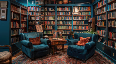 Well-ordered library shelves with books neatly placed, inviting visitors to delve into the world of literature and knowledgeの素材