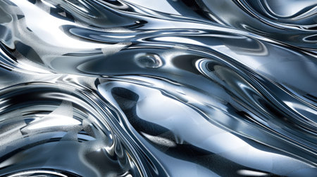 Glistening liquid chrome waves cascading against a backdrop of lustrous metal patterns, embodying futuristic elegance.の素材