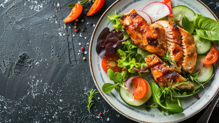 Delicious meal on a plate with space for textの素材