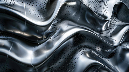 Dynamic liquid chrome waves flowing over a textured metal surface, showcasing futuristic design elements.の素材