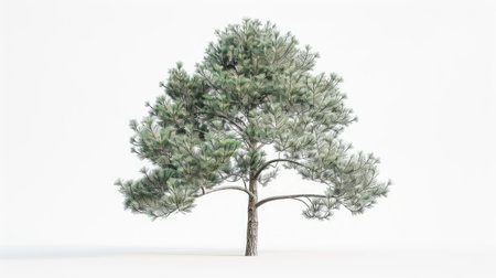 Large pine tree with detailed needles and textured bark, standing out against a white background.の素材
