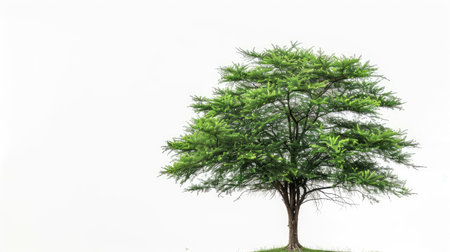 Tall cedar tree with a majestic crown, set against a white background, emphasizing its stature.の素材
