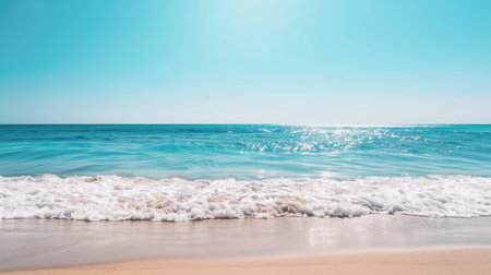 Scenic beach view with clear blue sky and space for textの素材