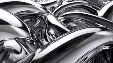 Shiny and reflective chrome waves with intricate metal patterns, creating a futuristic visual experienceの素材