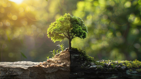 ESG concept: Balancing nature and technology, emphasizing sustainable practices and green initiatives for a healthier planetの素材