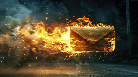 Speeding envelope catches fire, signaling urgency or importance of its contents.の素材