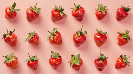 Succulent strawberries arranged on a soft pastel background, capturing the delicate sweetness of these beloved fruitsの素材
