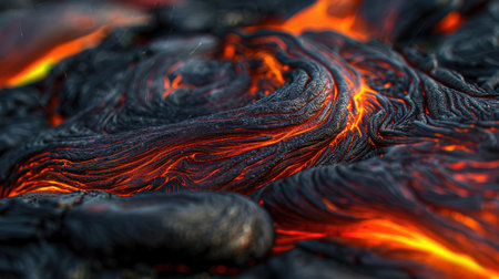 Volcanic heat: Close-up of magma with vivid, molten textures, illustrating the intense and dynamic nature of hot lavaの素材