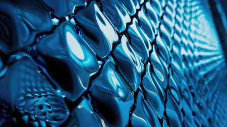 Dynamic 3D rendering of a shiny blue metal pattern, creating a visually striking texture for digital projects.の素材