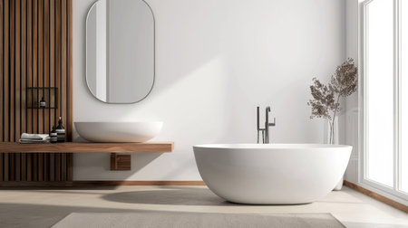 Modern bathroom with a blank mirrorの素材