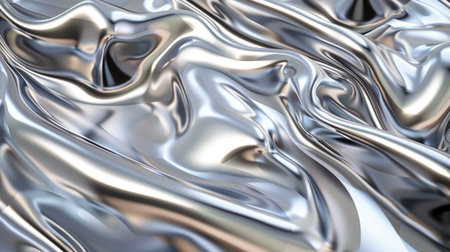 Smooth metallic waves glistening against a silver liquid chrome surface, highlighting innovation and sophistication.の素材