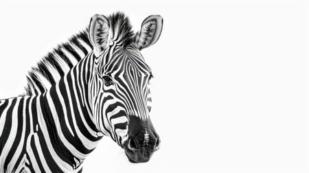 Striking zebra isolated against a pristine white backdrop, showcasing its iconic black and white stripes in stunning detailの素材