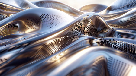 Shiny and reflective chrome waves with intricate metal patterns, creating a futuristic visual experienceの素材