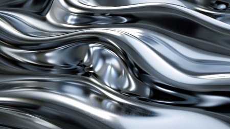Elegant 3D rendering of liquid chrome waves against a textured metal background, capturing innovation and sophistication.の素材