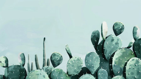 Minimalist cactus painting background, featuring clean lines and muted tones for easy text integration.の素材