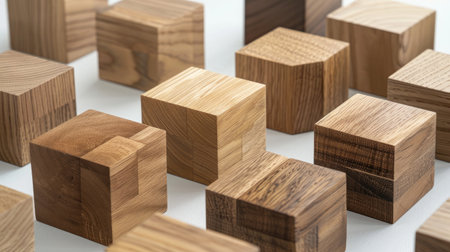 Well-organized wooden blocks grouped in sets of 3-5, offering convenient spaces within each block for embedding personalized messages or logos.の素材