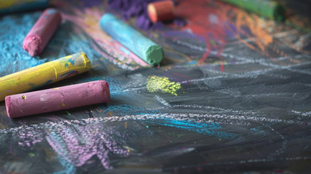 Textured chalkboard surface, ready to be adorned with colorful chalk drawings and informative graphics.の素材