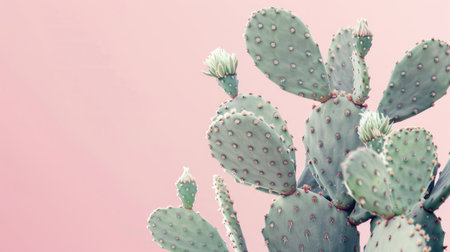 Artistic cactus illustration with a pastel color palette, allowing for text insertion in the clear space providedの素材