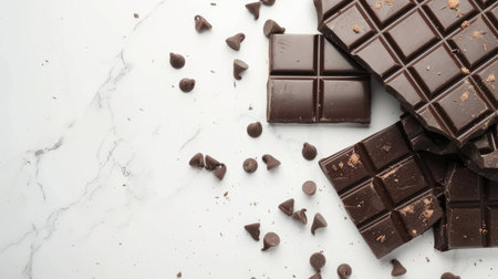 Gourmet dark chocolate bars on a white background, capturing the essence of refined indulgence.の素材