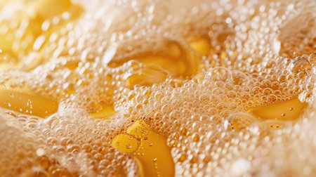 Detailed shot of beer foam swirling with carbonation bubbles, adding texture and depth to design compositions.の素材