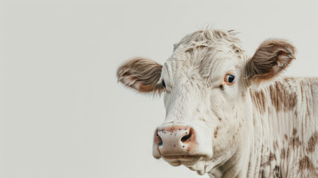 Elegant white-brown cow captured in isolation against a white backdrop, highlighting its natural grace and gentle demeanorの素材