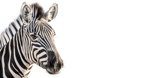 Majestic zebra captured in isolation against a clean white backdrop, its regal presence symbolizing the beauty of African wildlifeの素材