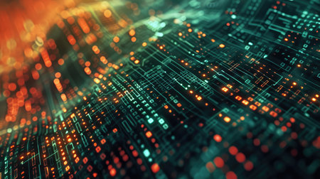 Algorithmic complexity: Intricate patterns and data flow on an abstract technological background, highlighting the sophistication of modern algorithmsの素材