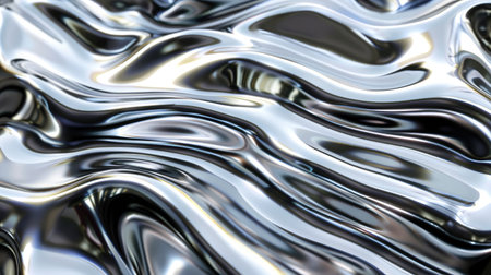 Abstract composition featuring shimmering chrome waves and intricate metal textures, ideal for modern digital art.の素材