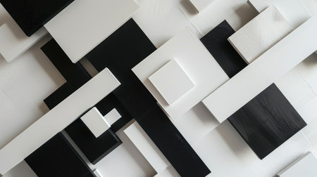 Artistic representation of simple forms intersecting with black squares, embodying modern abstract aesthetics.の素材