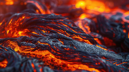 Volcanic heat: Close-up of magma with vivid, molten textures, illustrating the intense and dynamic nature of hot lavaの素材