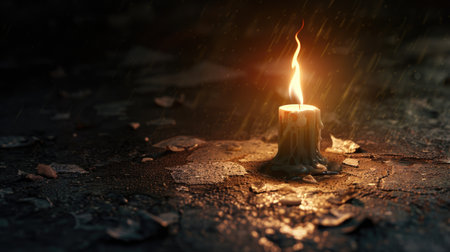 Enigmatic candle flame illuminating the shadows, offering a glimmer of light and hope in the midst of darknessの素材