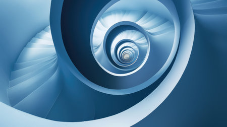 Intriguing spiral architectural minimal background in blue hues, suitable for contemporary art themes.の素材