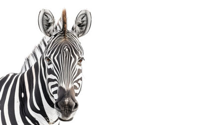 Majestic zebra captured in isolation against a clean white backdrop, its regal presence symbolizing the beauty of African wildlifeの素材