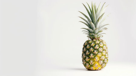 Single ripe pineapple standing out against a pure white background, promising a burst of tropical flavor and refreshmentの素材