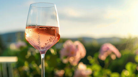 A chilled glass of wine against a summer backdrop, showcasing a popular choice for outdoor gatheringsの素材