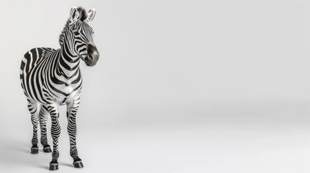 Stunning zebra standing alone against a white background, its bold stripes creating a visually striking and captivating imageの素材