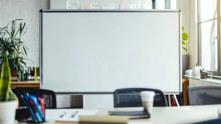 Blank whiteboard with markers in an officeの素材