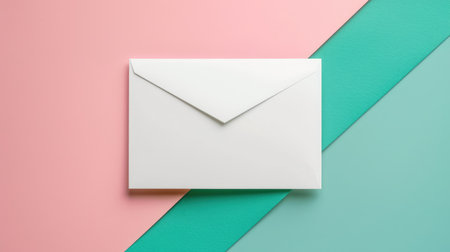 Top view of a blank greeting card on a pastel backgroundの素材