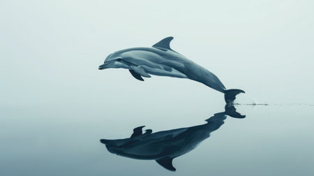 Beautiful dolphin gliding through the water against a white backdrop, symbolizing freedom and tranquility in the oceanの素材