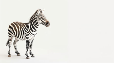 Graceful zebra isolated on a white background, its striking black and white markings adding drama and sophistication to the sceneの素材