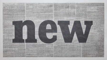 Creative collage featuring bold typography with the word "new" against a textured gray background, perfect for design projects, advertising campaigns, and artistic expressions.の素材