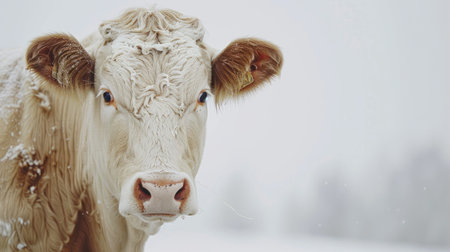 Tranquil white-brown cow isolated on a pristine white backdrop, epitomizing the peaceful allure of countryside livingの素材