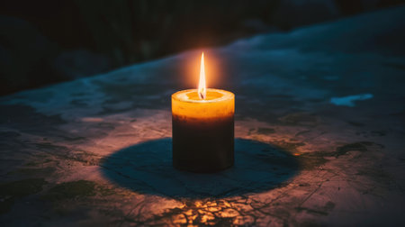 Enigmatic candle flame illuminating the shadows, offering a glimmer of light and hope in the midst of darknessの素材